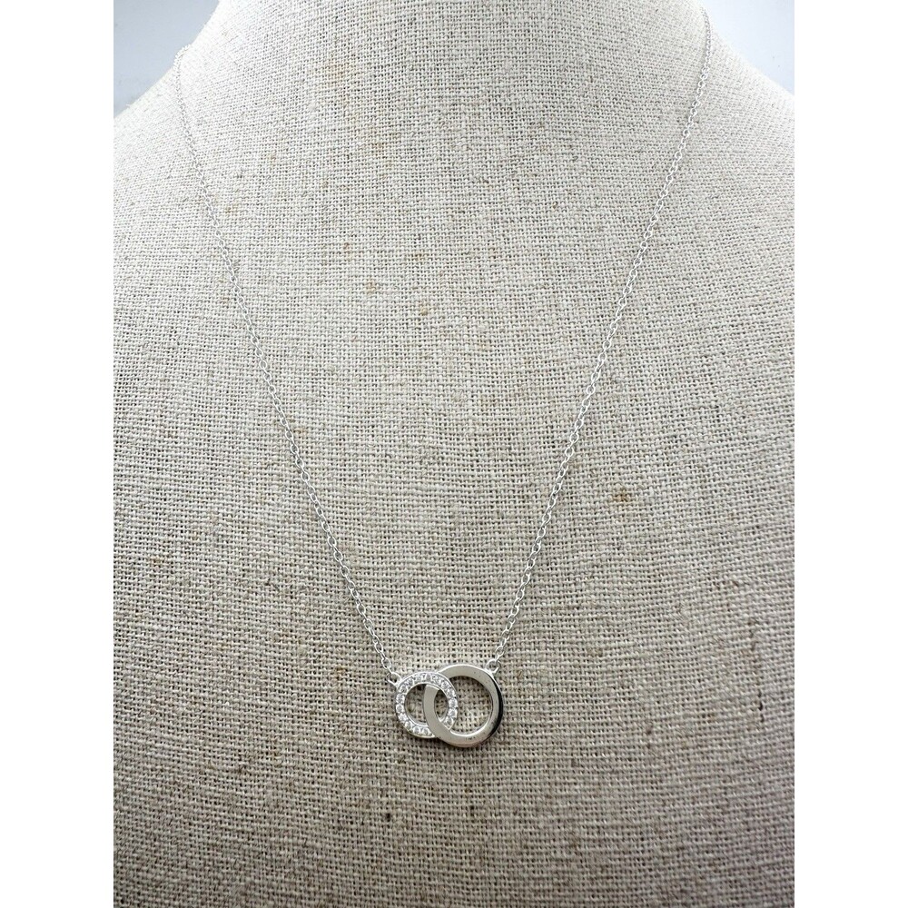 925 Sterling Silver Interlocking Circle Pendant Chain Necklace 18”